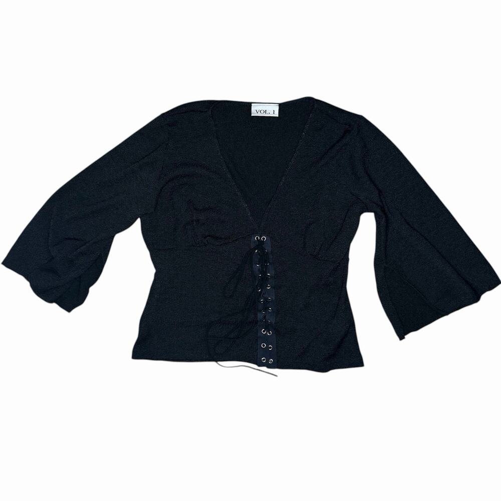 Vol 1 Y2K V-Neck Lace Up Top Size M